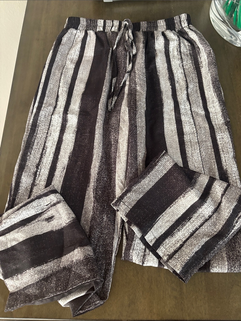 SHEIN Black & Gray Wide Leg Striped Pants